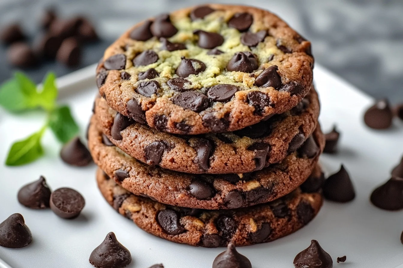 Stack of chocolate chip cookies.