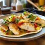 Recipe for Fish Tacos with Halibut: A Delicious and Easy Guide 9 Fish tacos with salsa and cucumber.