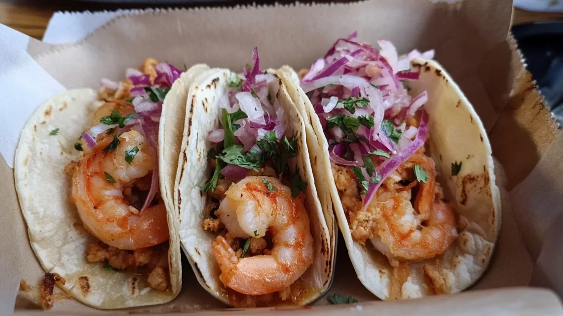 Three shrimp tacos