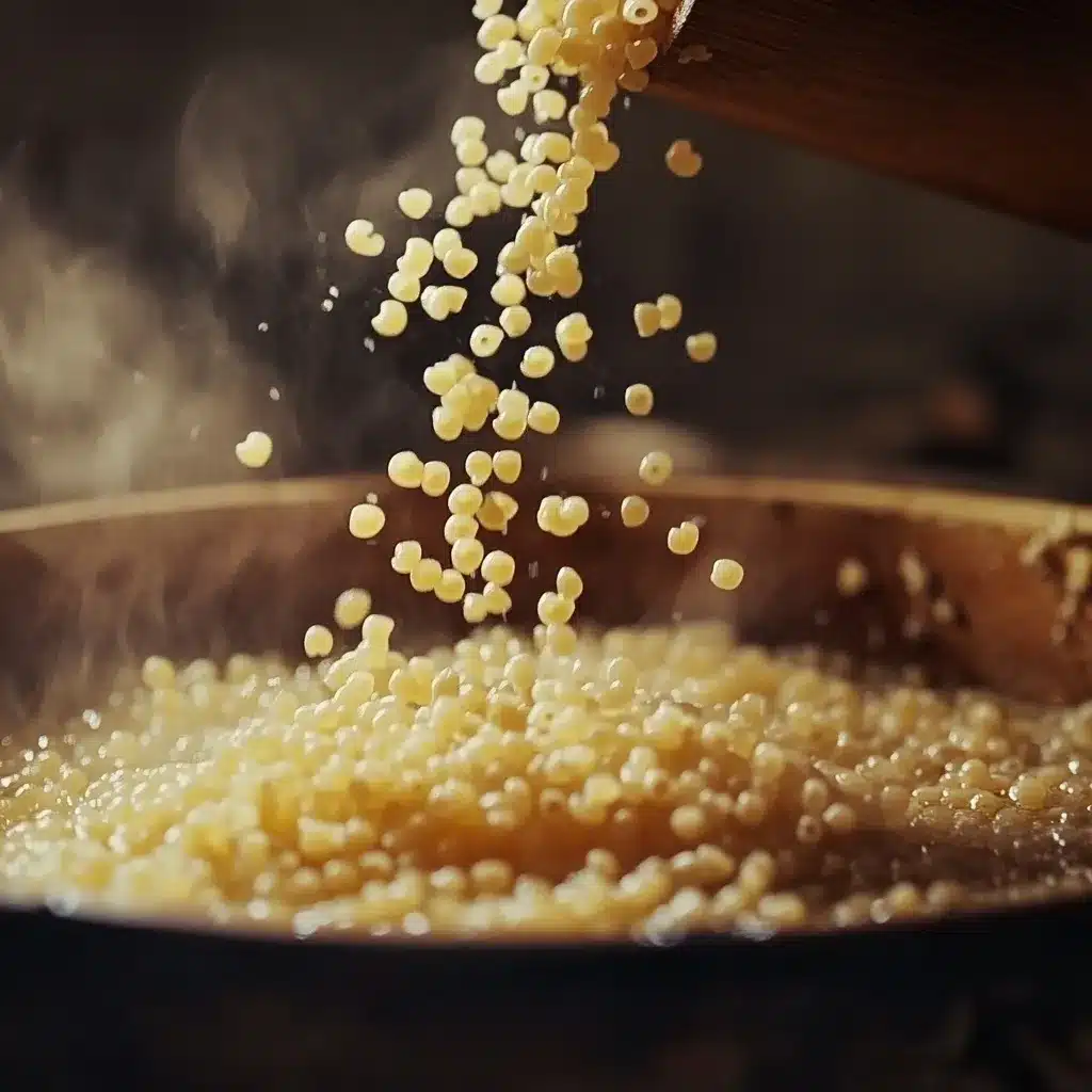 Best Italian Penicillin Soup Recipe | Quick & Soothing Cure 9 Pearl couscous falling into a steaming pot of boiling water.