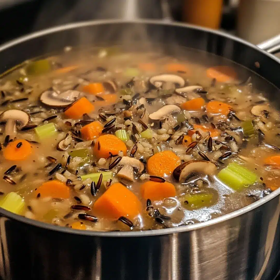 Autumn Wild Rice Soup – The Coziest Fall Comfort Dish 7 Autumn wild rice soup simmering on the stove