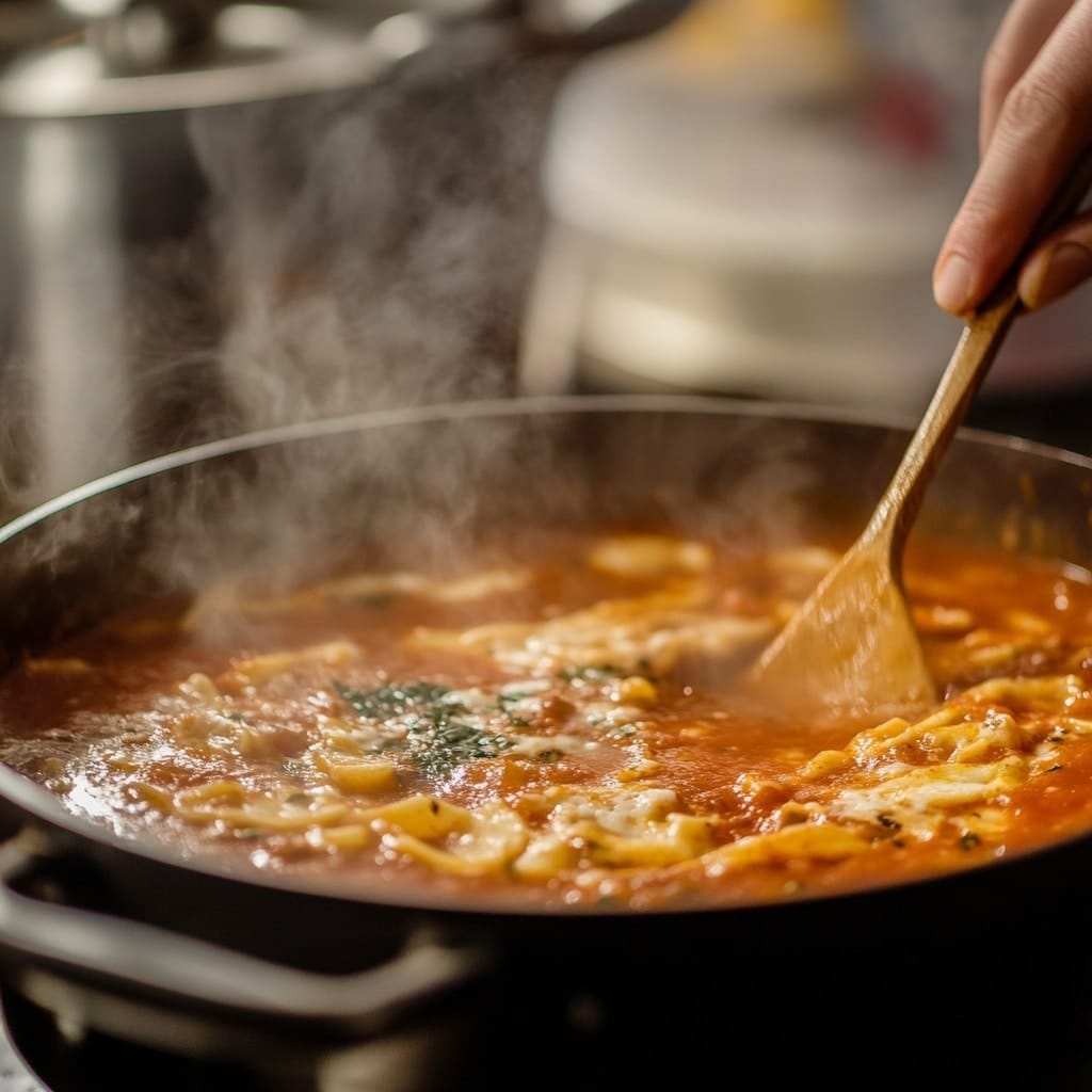 Lasagna Soup – The Ultimate Guide to a Hearty Comfort Recipe 11 Lasagna soup simmering in a pot with pasta, cheese, and herbs