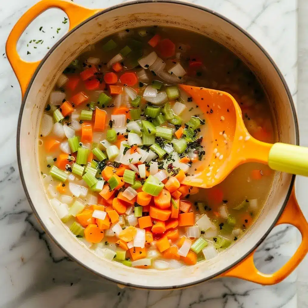 creamy chicken and rice soup simmering