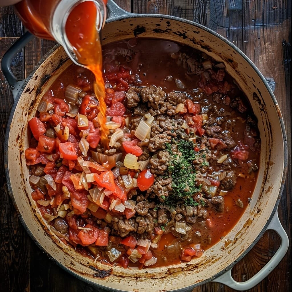 Lasagna Soup – The Ultimate Guide to a Hearty Comfort Recipe 10 Adding tomatoes, broth, and herbs to lasagna soup base