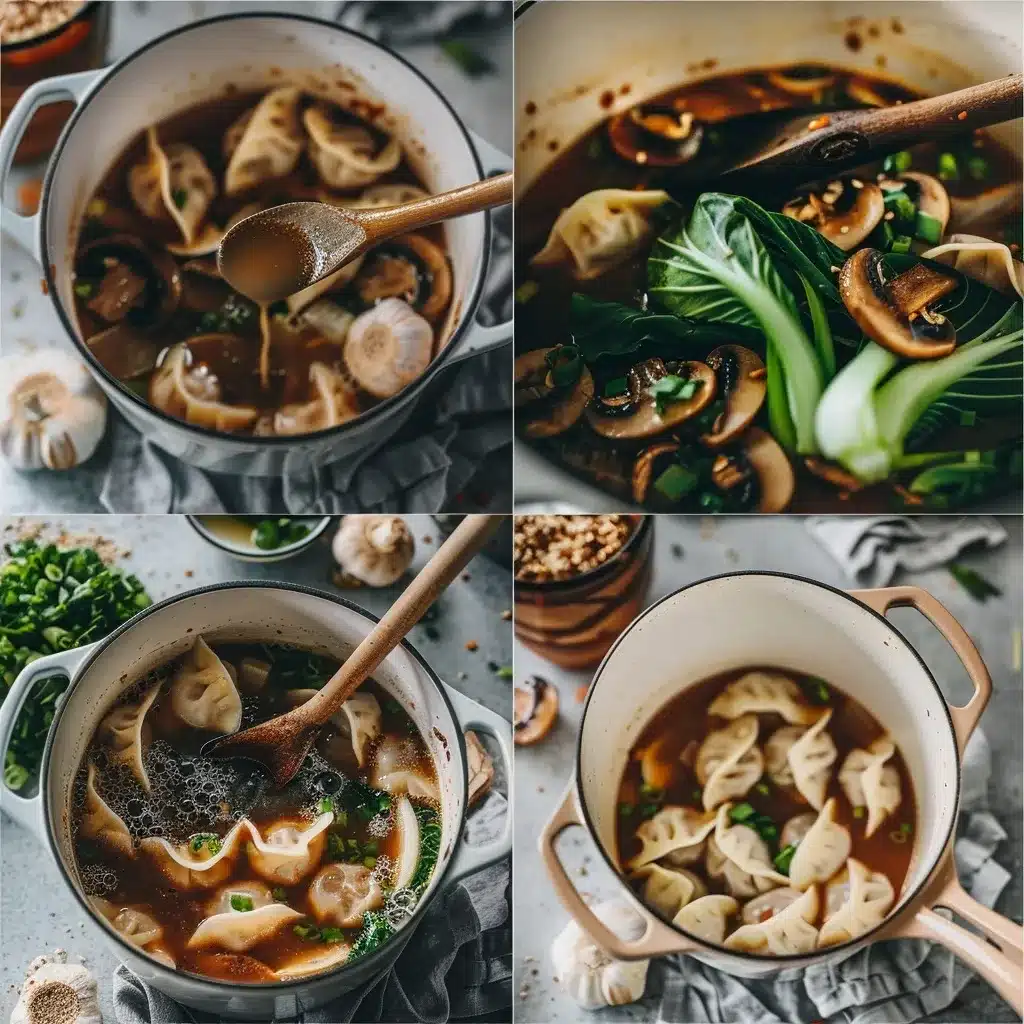 Potsticker Soup: The Ultimate Comfort Food for Every Season 7 Dumplings simmering in broth for potsticker soup