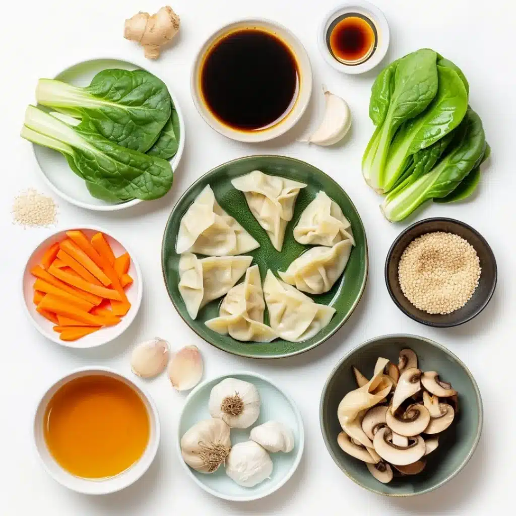 Potsticker Soup: The Ultimate Comfort Food for Every Season 6 Potsticker Soup ingredients on kitchen counter