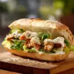 Crispy Chicken Caesar Sandwich with romaine lettuce and creamy Caesar dressing