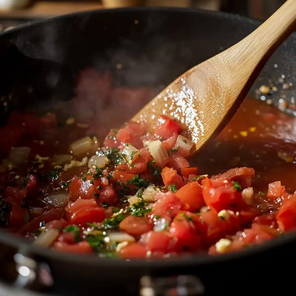 Crushed tomatoes and broth added to pot for Chicken Parmesan Soup