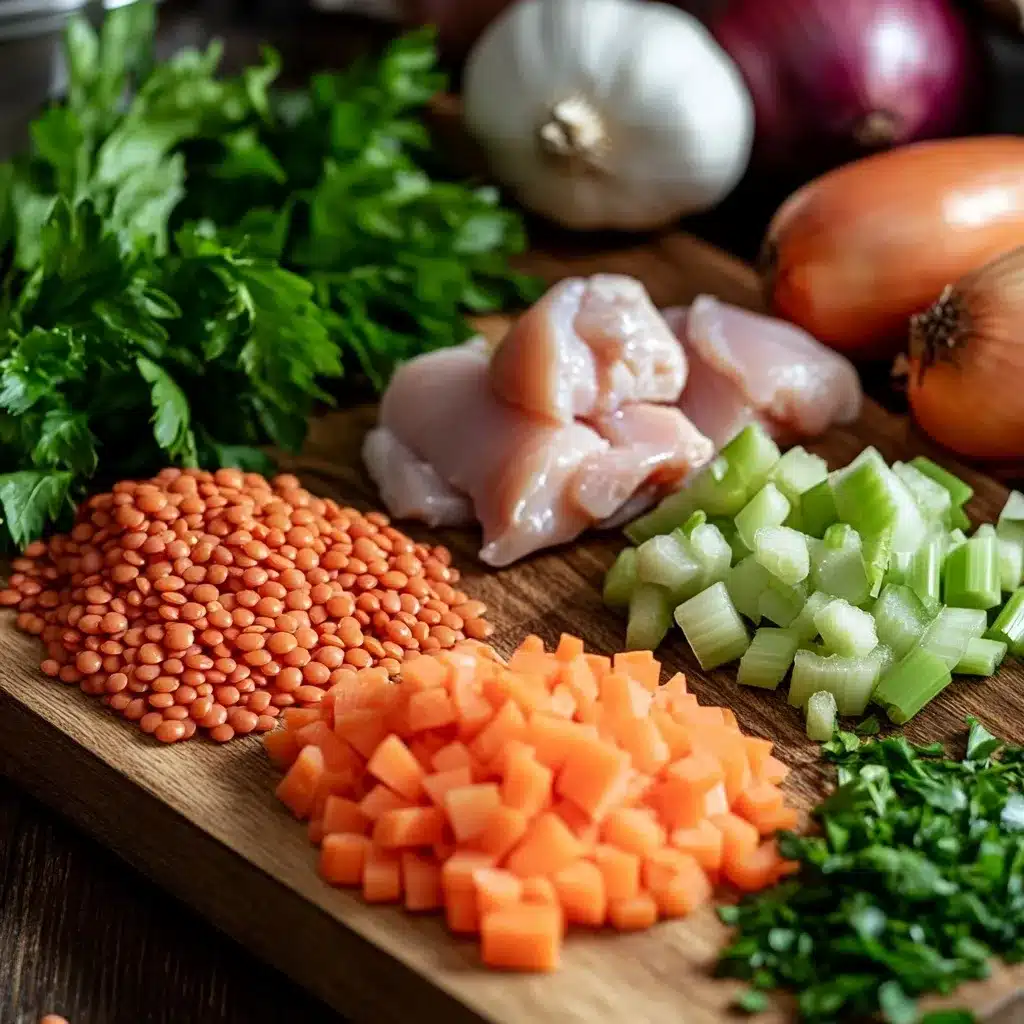 Ingredients for Chicken Lentil Soup with lentils and chicken