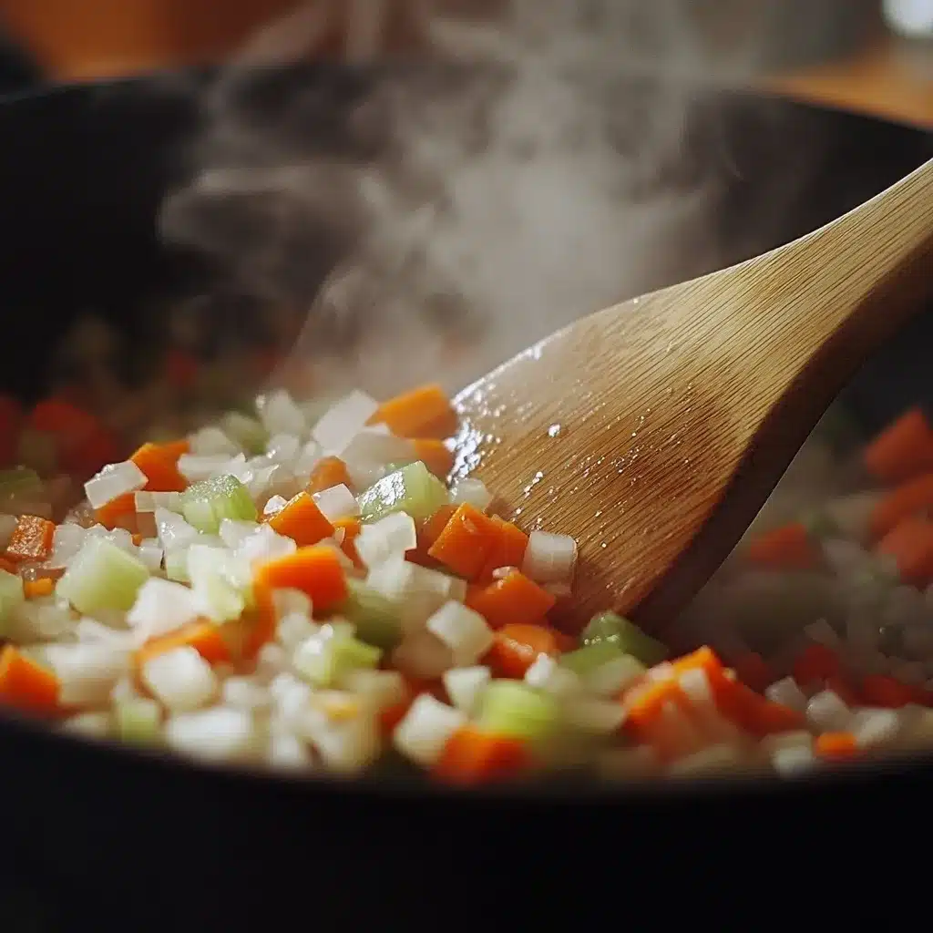 Sautéing vegetables for chicken lentil soup base