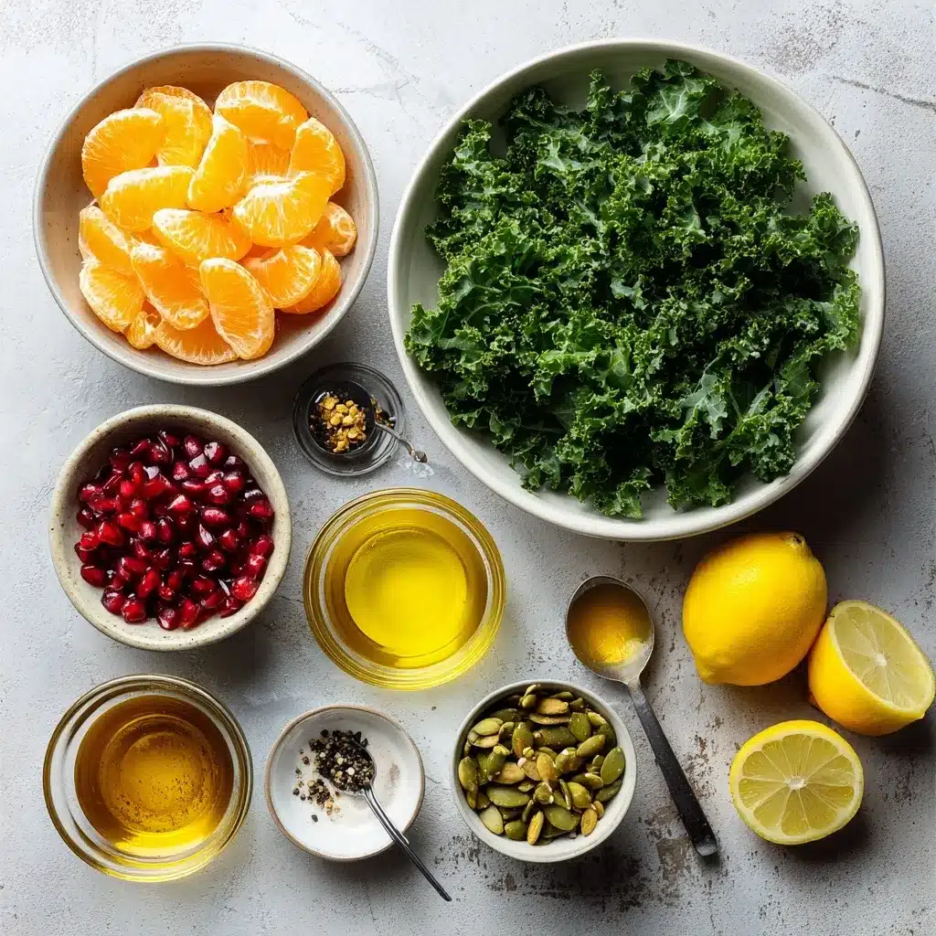 Citrus Pomegranate Kale Salad with Honey 7 Fresh kale citrus and pomegranate salad ingredients