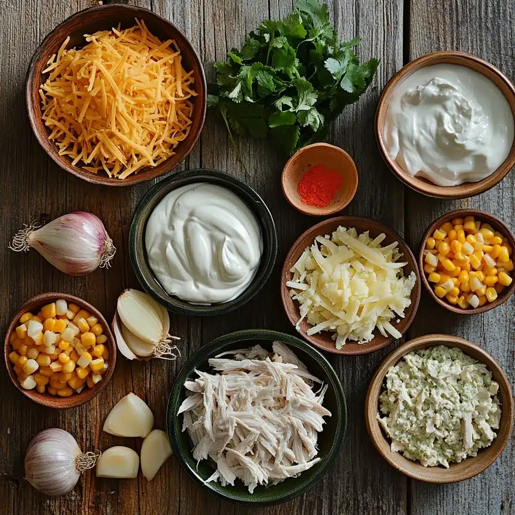 Ingredients for creamy green enchiladas chicken soup on a table