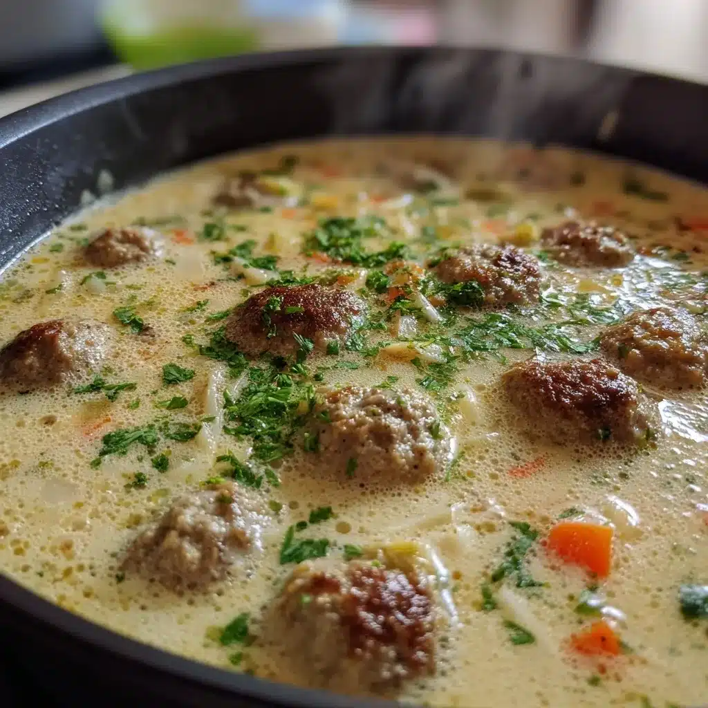 Creamy Italian Meatball Soup: The Ultimate Comfort Bowl for Cozy Nights 7 Creamy Italian meatball soup simmering in a pot