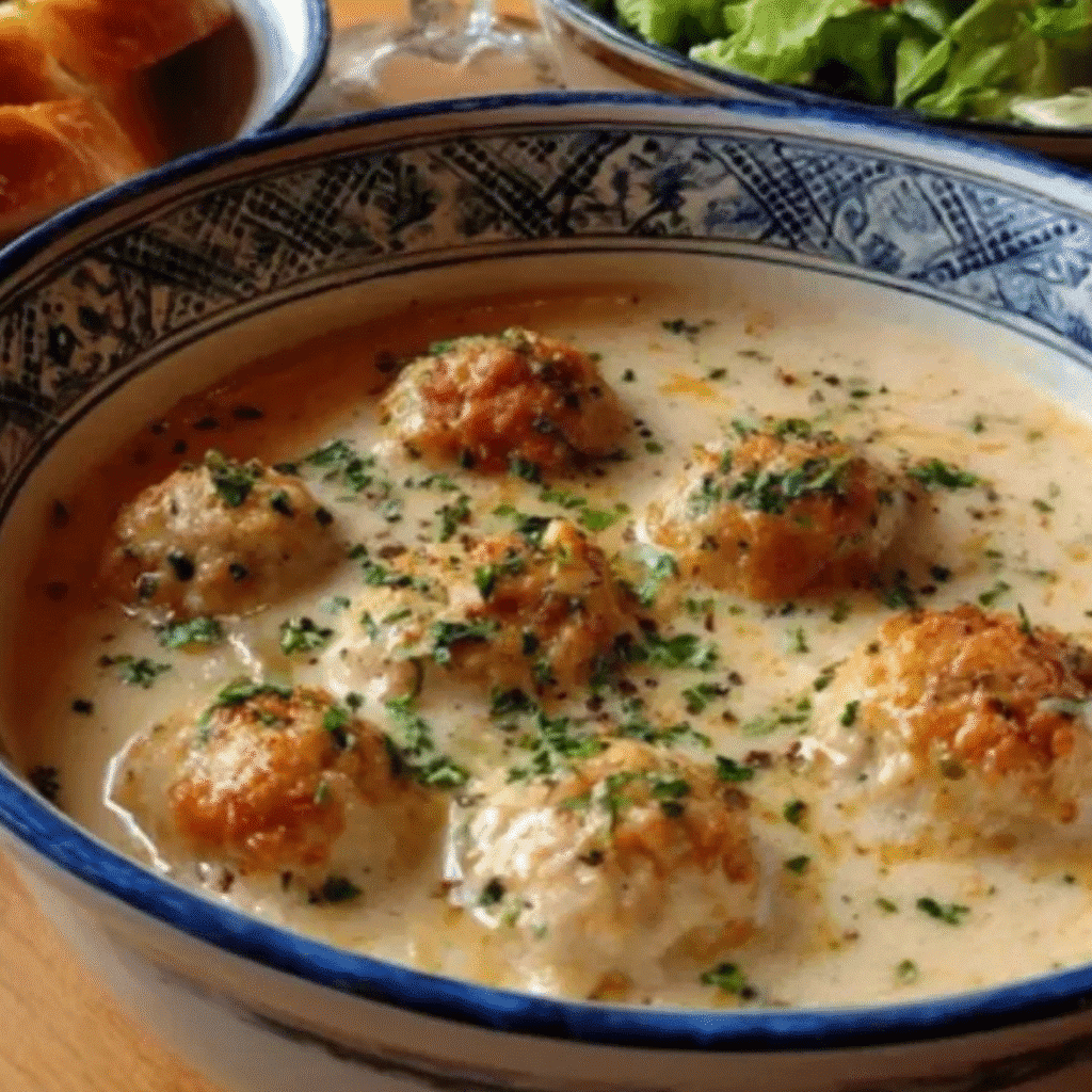 Creamy Italian Meatball Soup: The Ultimate Comfort Bowl for Cozy Nights 8 Creamy Italian meatball soup served with garlic bread and salad