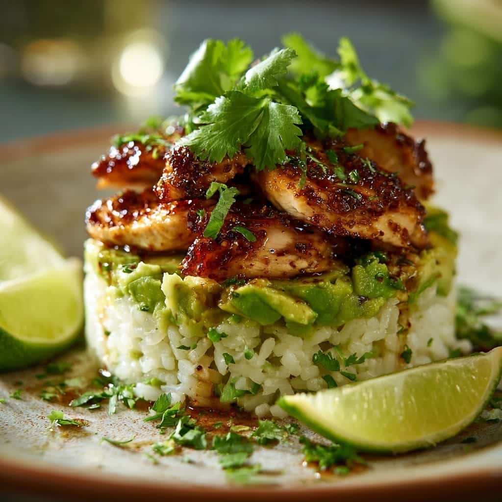 Honey Lime Chicken & Avocado Rice Stack — A Flavorful, Fresh & Healthy Recipe 8 Healthy Honey Lime Chicken & Avocado Rice Stack with fresh ingredients