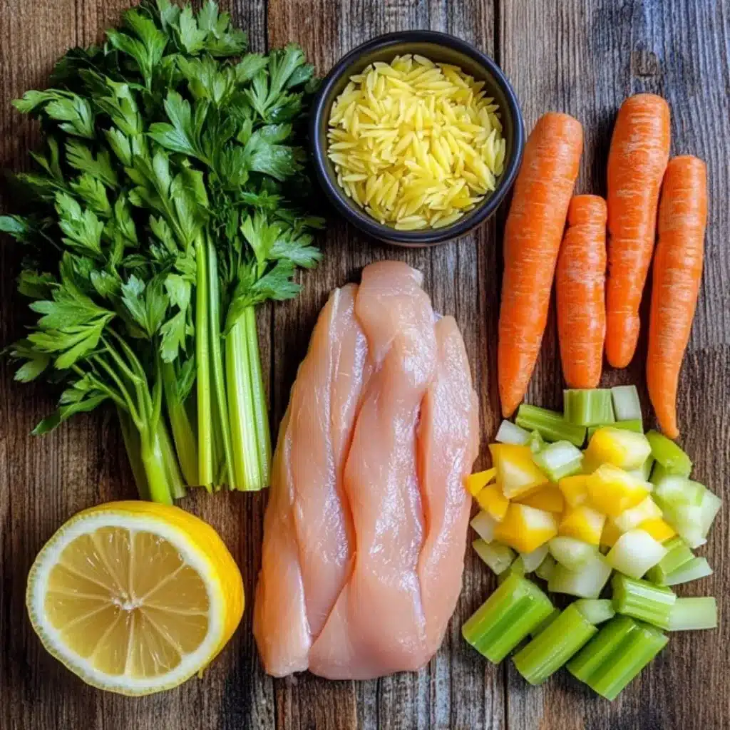 Lemon chicken orzo soup simmering in a pot
