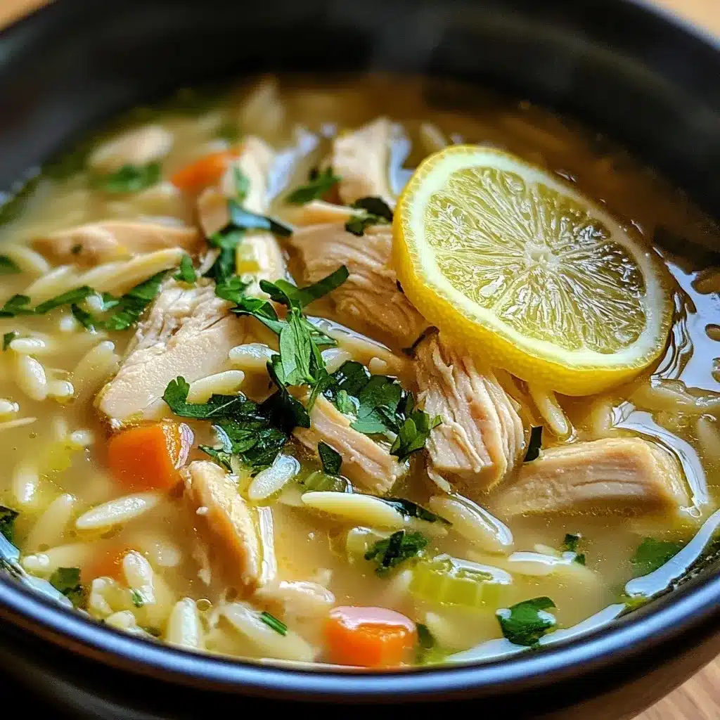 Lemon chicken orzo soup served with bread and salad