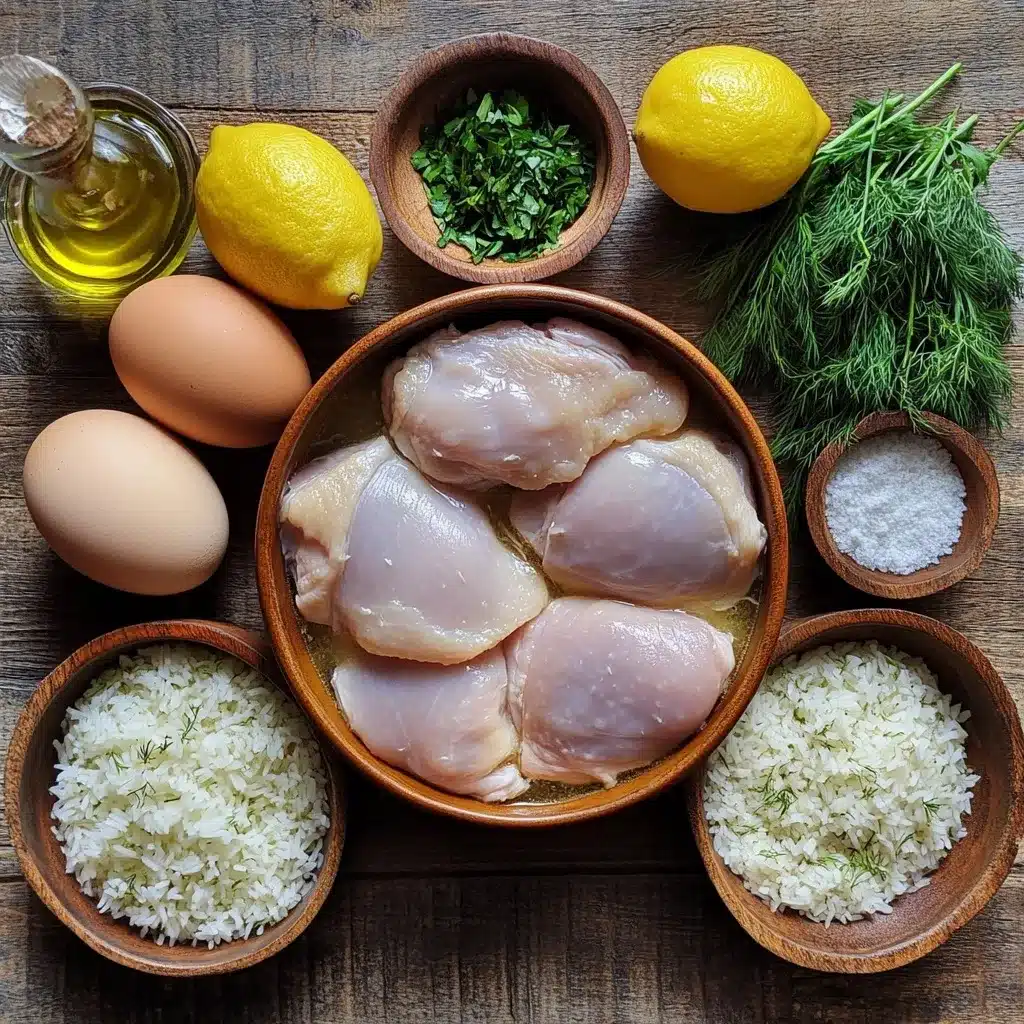 Fresh ingredients for Mediterranean lemon chicken soup