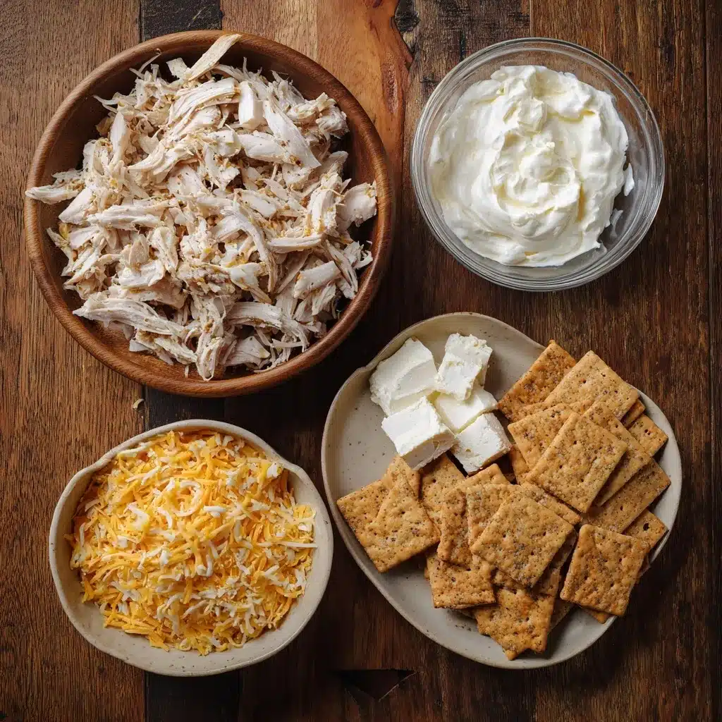 Ingredients for Million Dollar Chicken Casserole arranged on counter