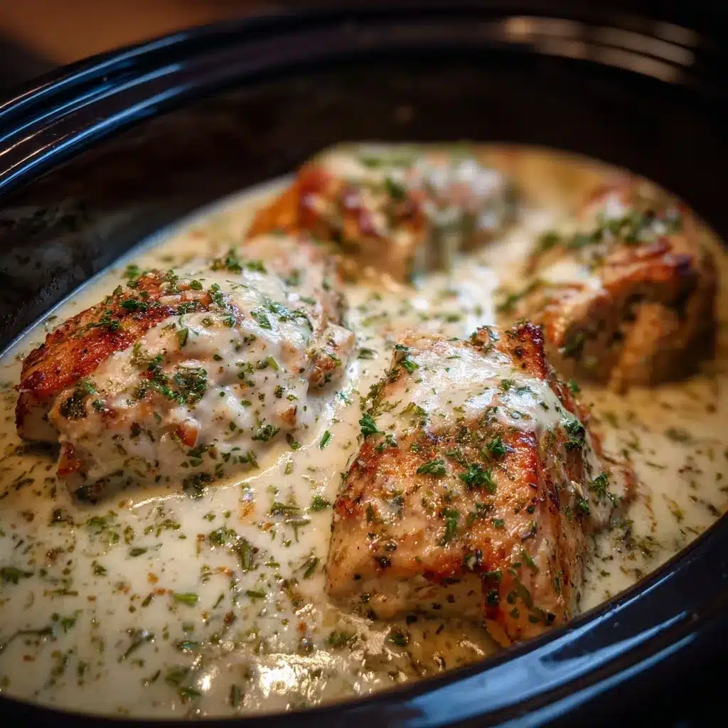 Ranch chicken crock pot cooking process close-up view