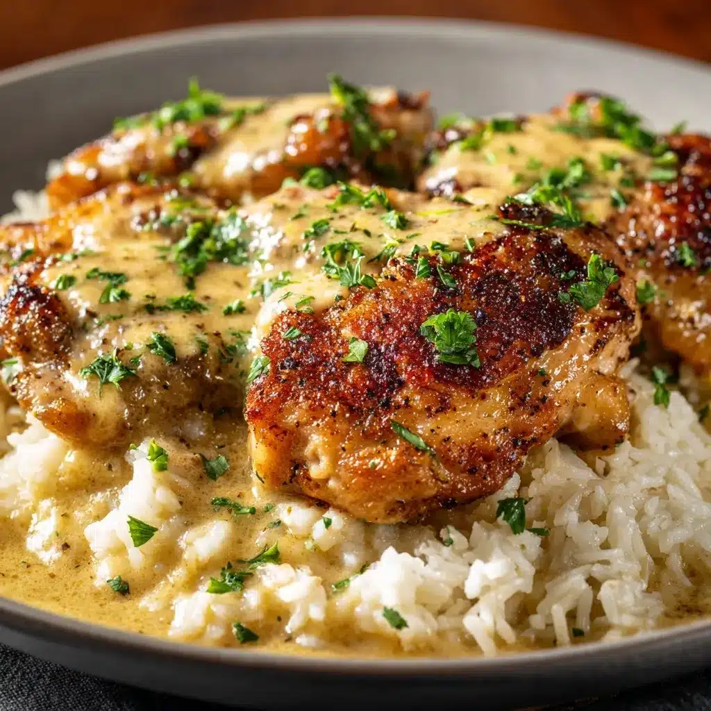 Served smothered chicken and rice with cornbread