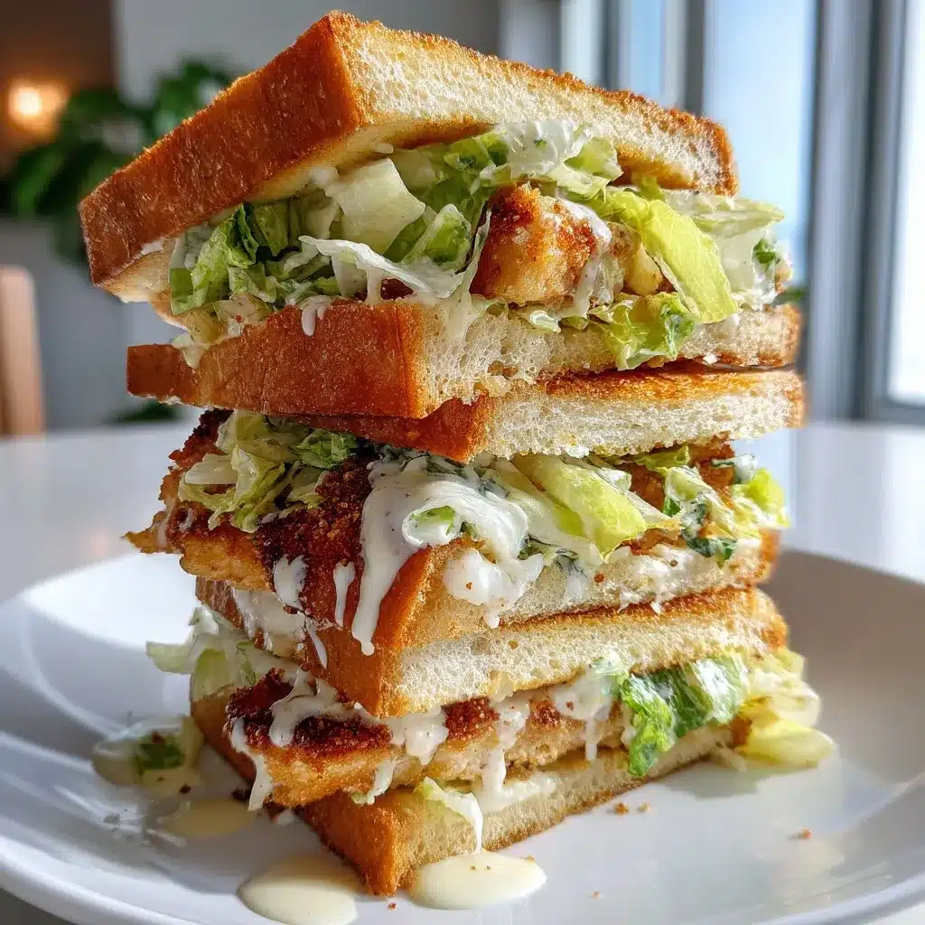 Stacked crispy chicken Caesar sandwich close-up